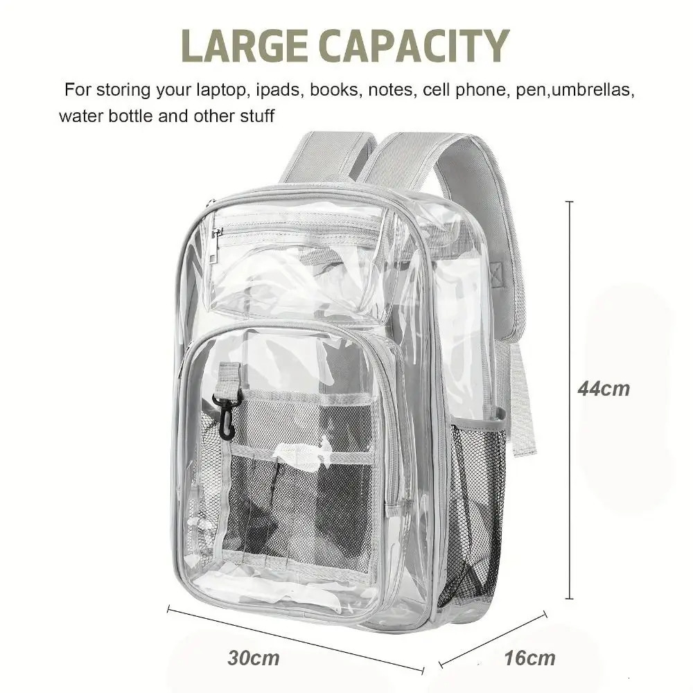 PVC Clear Backpack Large Capacity Waterproof Students Bookbag with Multi-pockets See Through Transparent Backpack School 250714