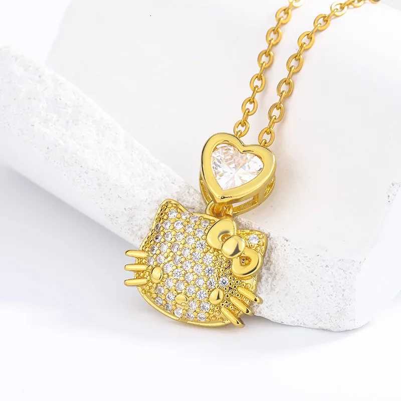 Sanrio Kawaii Hello Kitty Necklace Sanrio Anime Diamond Heart Pendant Chain Couple Fashion Jewelry Girls Holiday Gifts w250716