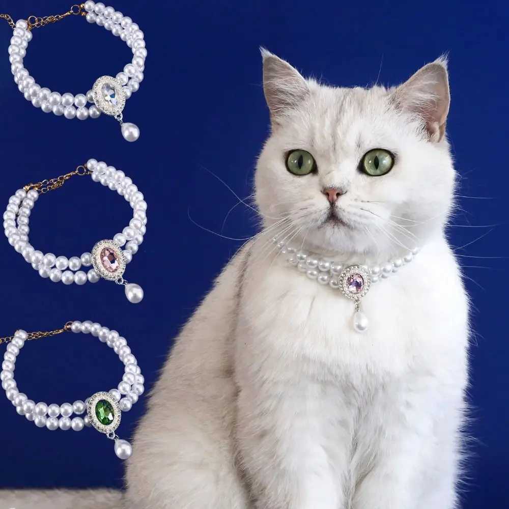 Pet Accessories Double Layer Pearl Pet Necklace Sweet Flower Pendant Cat Neck Chain Adjustable Pet Pearl Collar For Cats Puppy LL250716