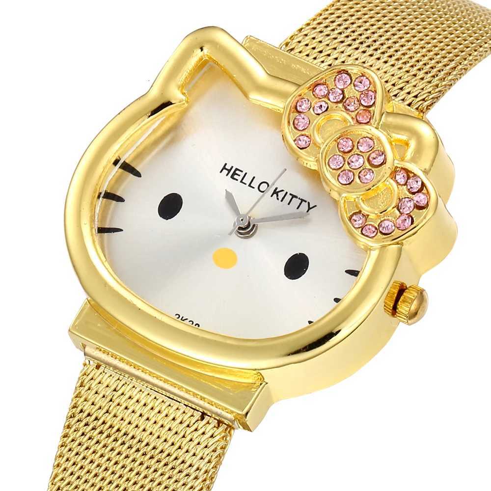 Sanrio Pink Diamond Cute Cat Bow Ladies Metal Cartoon Magnetic Watch Birthday Gifts for Kids Girls w250716