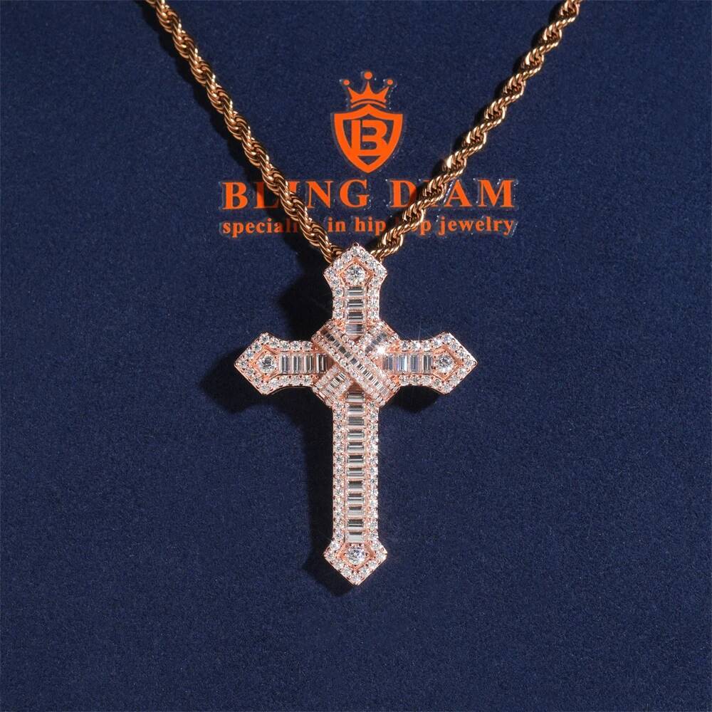 New Design Moissanite Hip Hop Jewelry 925 Sterling Silver Cross Pendant Suitable for 4mm Tennis Chains