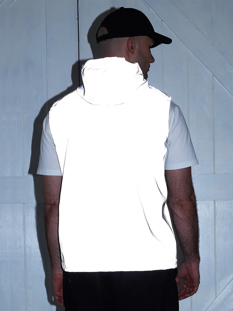Night Reflective Vest Mens Spring Summer Thin Hooded Fashion Casual Outdoor Run Dancing Hip-hop Streetwear Glowing Clothes 250716
