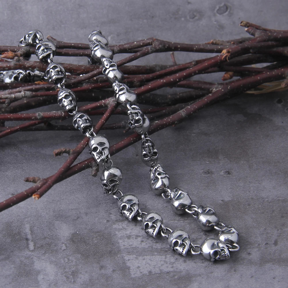 Stainless steel men punk skull chain necklace men fashion stainless steel charm bracelet jewelry with wooden box 250712