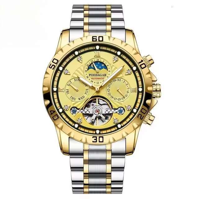 DHwatches Men's Luxury Mechanical Watch - 50M Waterproof Moon Phase Automatic Wristwatch with Exhibition Caseback (Model 1412)
