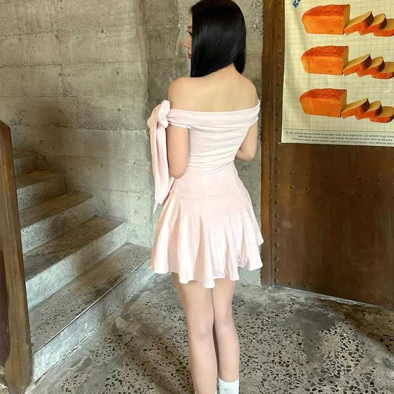 Candyhot Sexy One-Shoulder Bows Sleeveless Solid Color Strapless Mini Dresses Y2K Summer Fashion Casual Daily New Women Dresses R250716