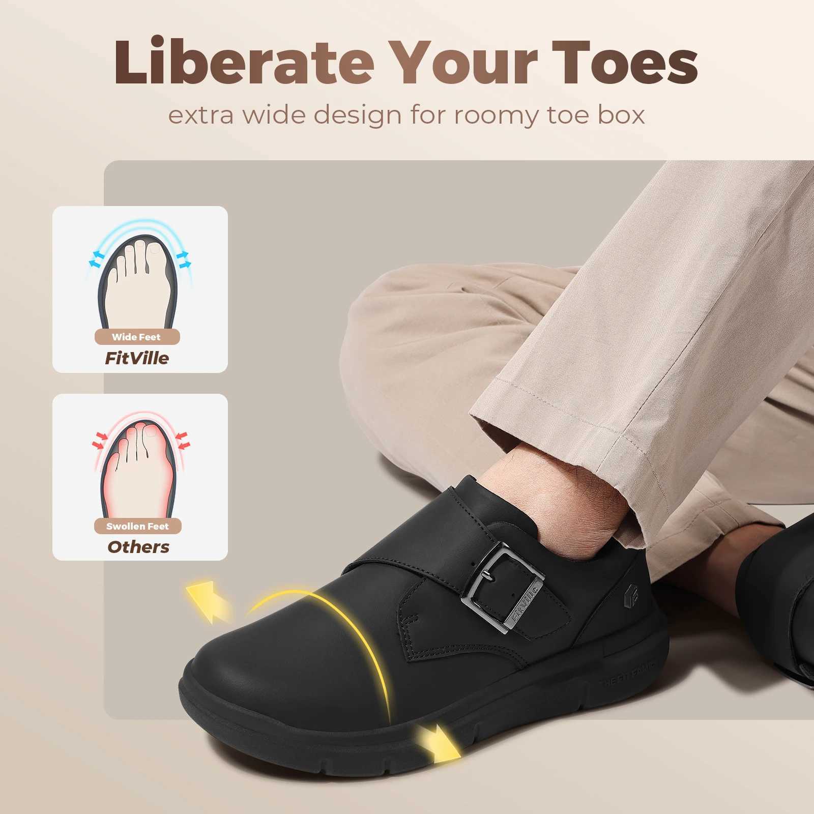 Fitville Mens Leather Shoes Wide Shoes for Swollen Feet Mens Diabetic Walking Shoes for Outdoor Business Walking Shoe W250716