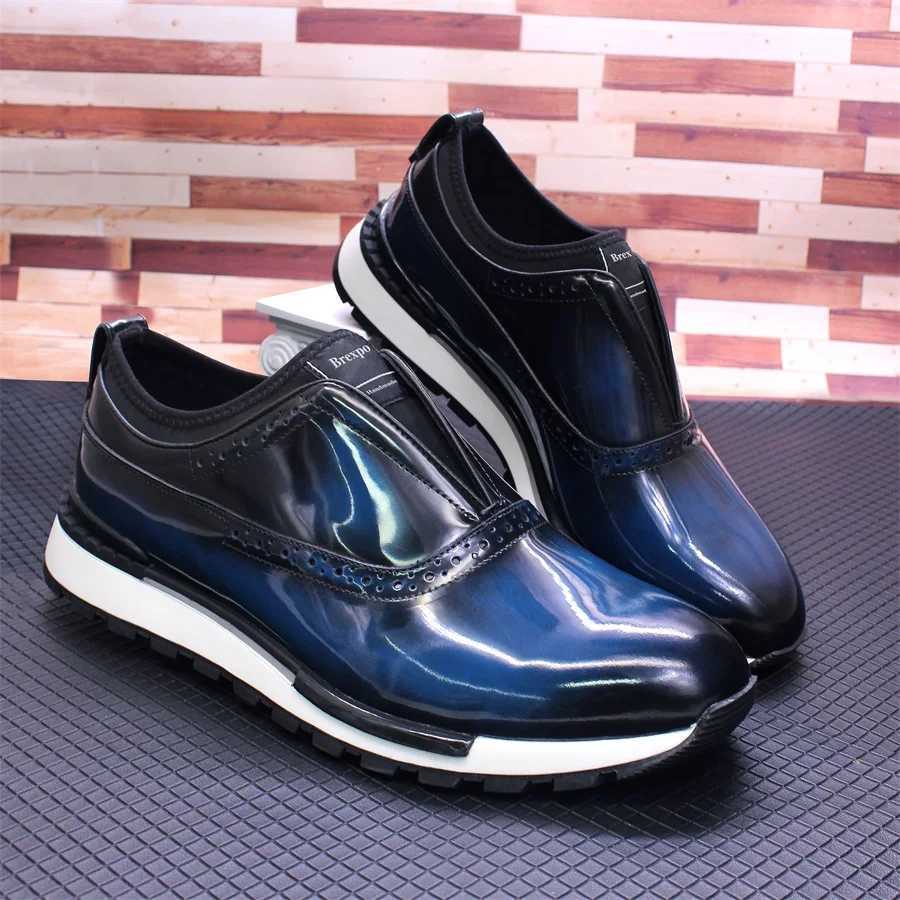 Mens Leather Shoes Comfortable Casual Mens Shoes Non-Slip Sole Glossy Sneakers Wedding High-End Occasion Dating Mens Shoes W250716