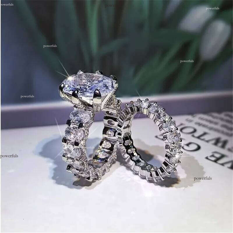 2021 New Sparkling Hot Sale Jewelry Couple Rings Large Oval Cut White Topaz CZ Dia Gemstones Women Wedding Bridal Ring Set Gift