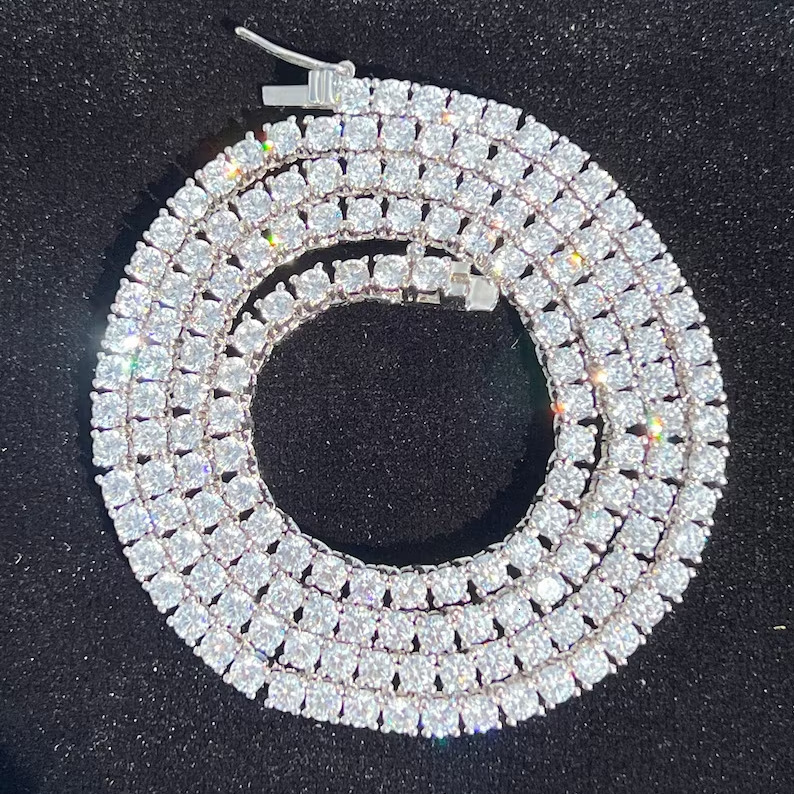 High Quality 3mm Tennis Necklace 925 Sterling Silver Sparking Hiphop VVS Moissanite Tennis Chain