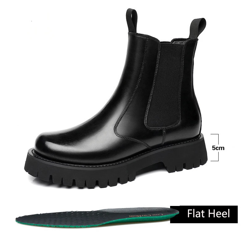 Winter Men Chelsea Rubber Boot Invisible Heel Men Lifted Boots Men Leather Platform Boots Height Increasing 250715
