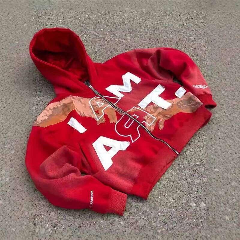 American retro letter print Haruku Y2K loose sweatshirt men street casual fashion couple oversized zipper hoodie women