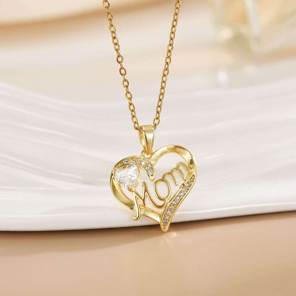 Fashion Heart-Shaped Mom Pendant For Women, Personalized Letter Necklace, Mother's Day Gift, Collarbone Necklace A65