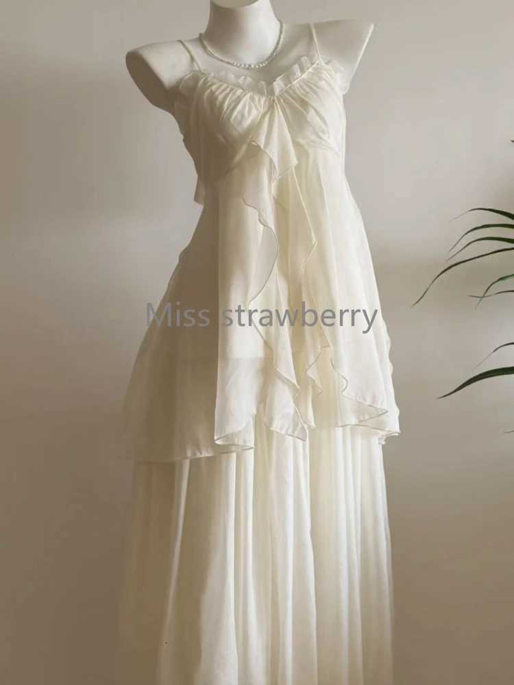 2025 Summer Vintage Sweet Sling 2-piece Set Women Design Chic Loose Chiffon Fairy Suit Female Japanese Elegant Thin New Clothing R250716