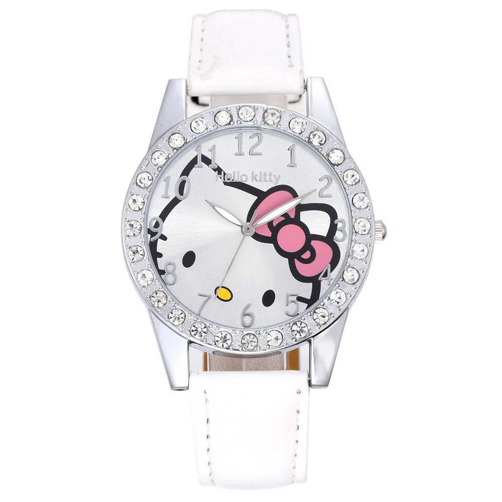 Sanrio Lovely Cartoon Girls Kids Watches Women Fashion Rhinestone Childrens Quartz Watches Casual Leather Band Wristwatch Clock Gifts w250716