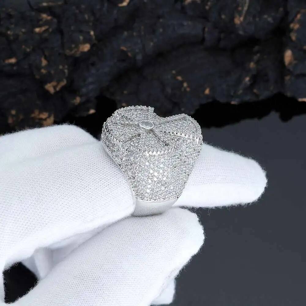 HHIOK Hip Hop Jewelry Fashion Iced Cross Ring for Men and Women Full Pave Shiny Brass Zircon Cross Ring For Gift