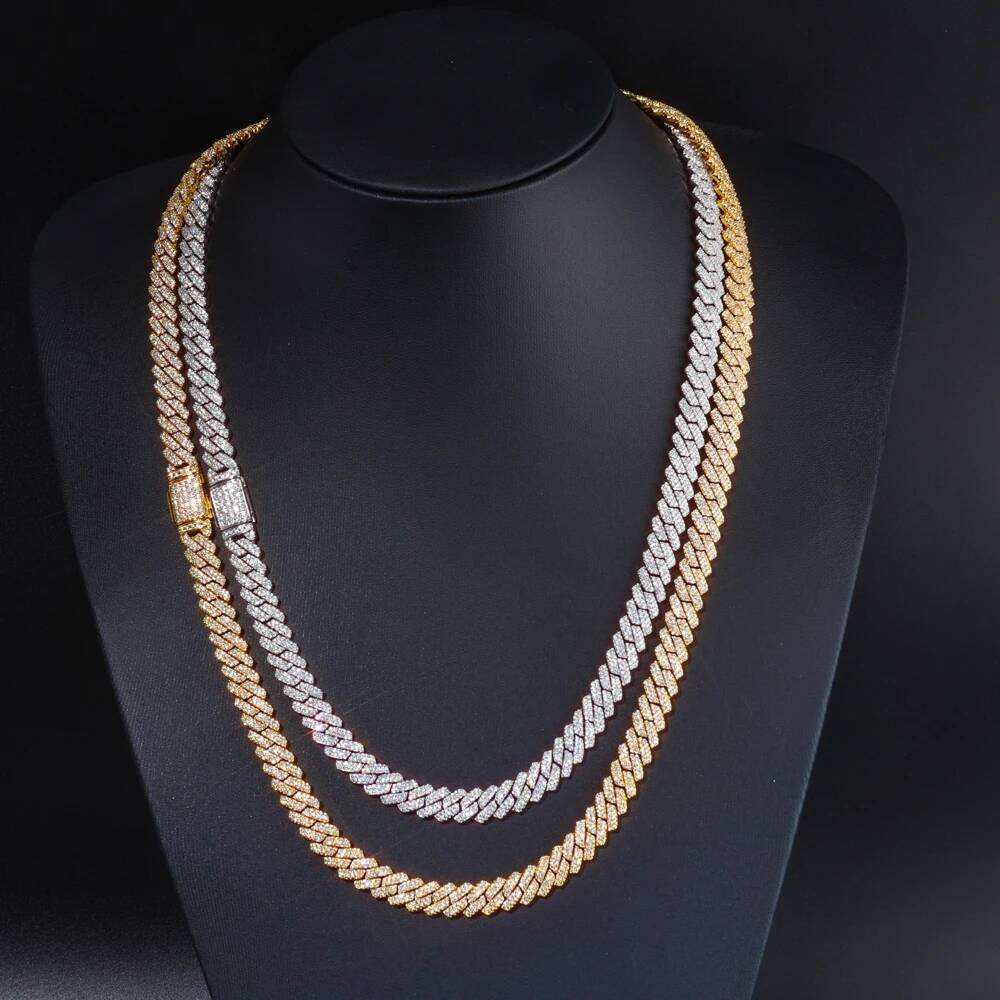 ESKEEM Hiphop Hight Quality VVS Moissanite 8mm Flip Button Link Chain Necklace 925 Silver Cuban Chain Men Jewelry