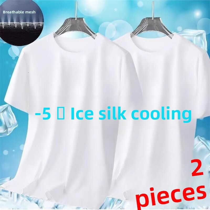 Ice Silk Mesh for Men, Summer Solid Color, Loose Fit, Plus Size, Quick-Dry, Breathable, Sports Short Sleeve, White T-Shirt m178