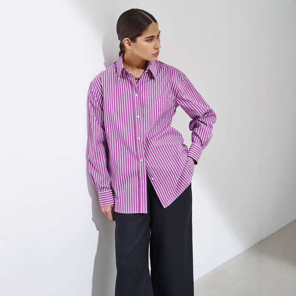 Solid Summer New Trendy Fashion Versatile Loose Polo Striped Shirt B5