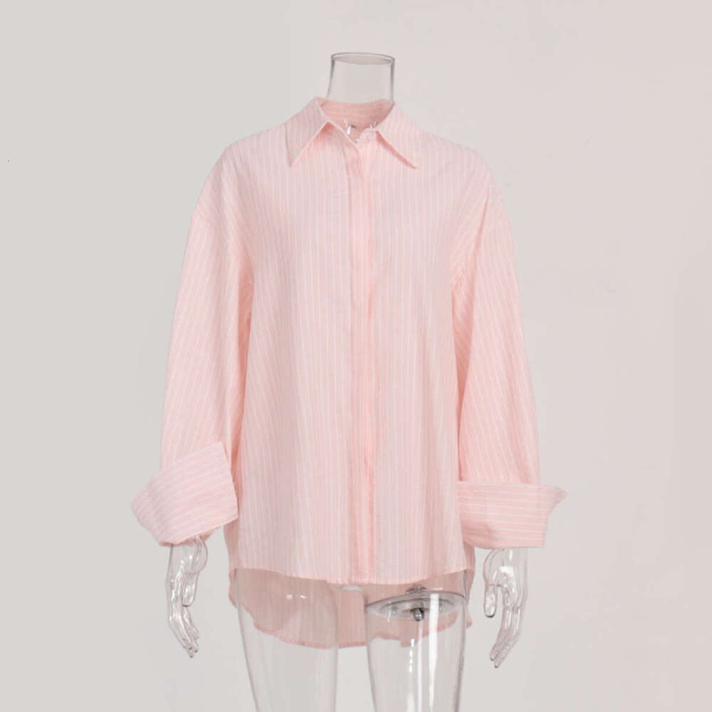 Spring Summer New Casual Loose Candy Macaron Color Mid-Length Striped Shirt B5
