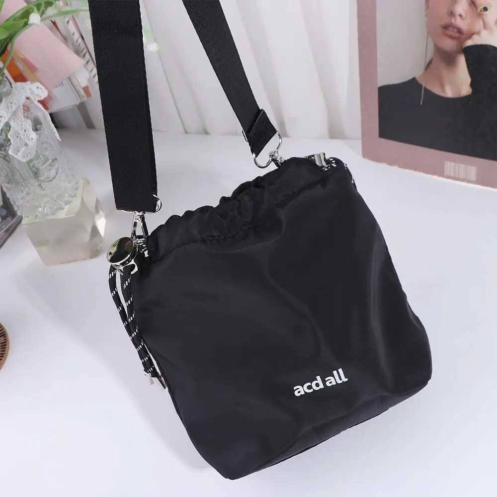 Cool Korean Style Black Bucket Bag Nylon Portable INS Shoulder Bag Luxury Crossbody Bags Girls