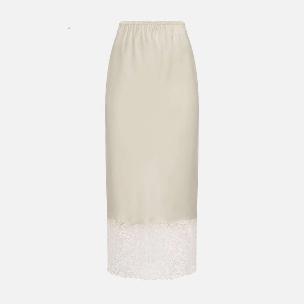 Summer New Patchwork For Women, Solid Color Satin Lace Trim Skirt B5