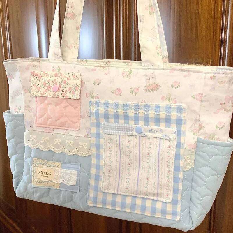 Designer Luxury Xiuya Sweet Shoulder For Women Floral Elegant Cute Fashion Tote Bag Aesthetic Patchwork Large Capacity Femal Handbag