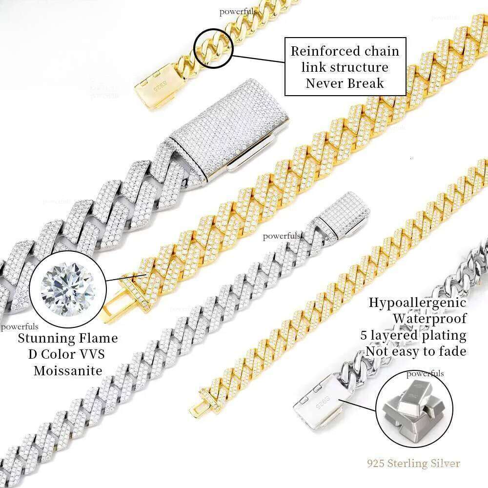 New Arrivals Sterling Sier Jewelry 8/10/12/14/18/20mm Sharp Angled Style Iced Out Moissanite Cuban Link Chain Bracelets