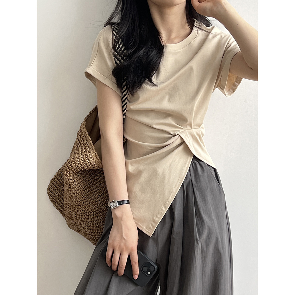 Summer New Women S T Shirt Yanshuang Irregular Round Neck Short Sleeve T Shirt For Women Summer New Design Sense Ruched Waist Top New Designer T Shirt