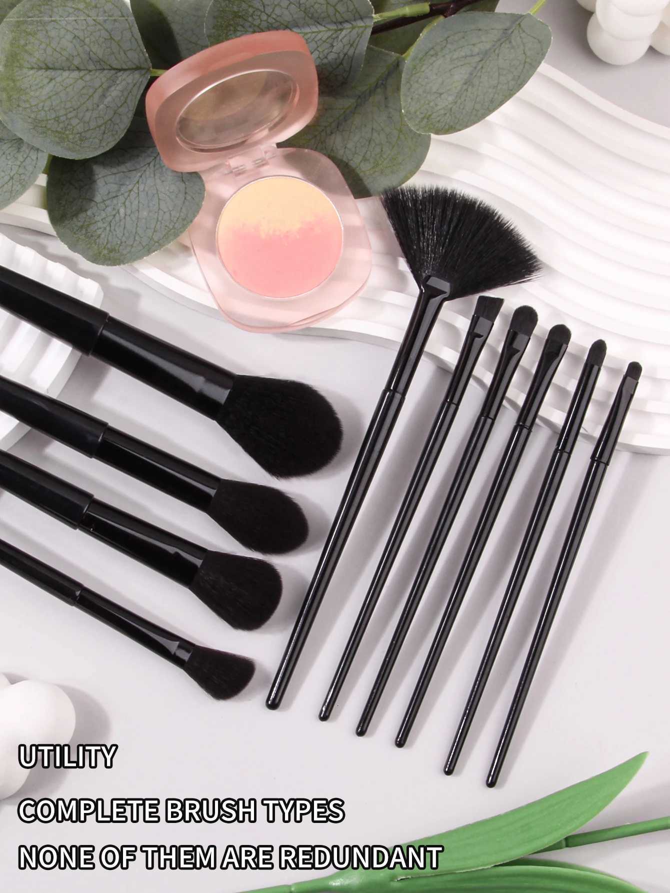 High-quality 10-piece soft bristle black makeup brush set foundation/blush/eyeshadow brushes daily beauty tools for beginners. XJ2500716