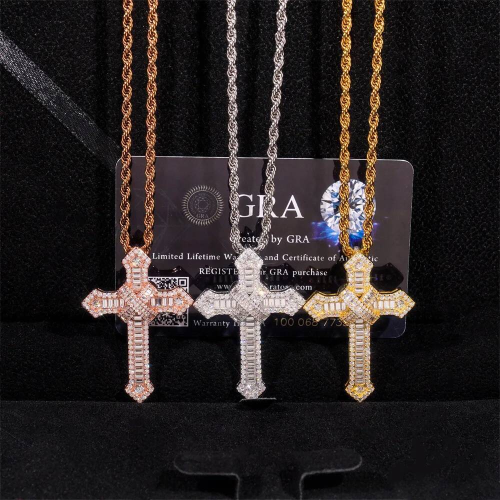 New Design Moissanite Hip Hop Jewelry 925 Sterling Silver Cross Pendant Suitable for 4mm Tennis Chains