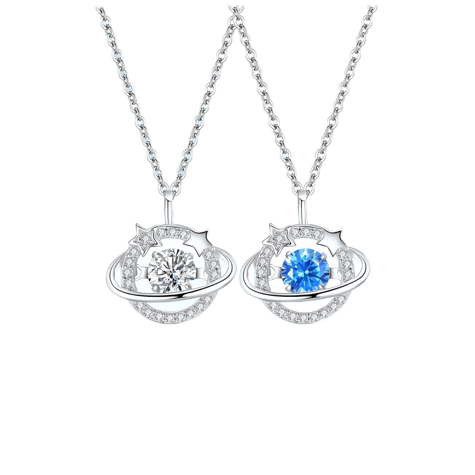 Celestial Blue - Stone Planet Necklace With Star & Rhinestone Rings Magical Sparkle For Everyday & Events High - Quality Jewelry