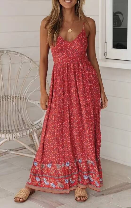 2025 Summer New Style Womens Bohemian V-Neck Tank Large Ornamentation Amazon Cross-Border Fashion Dress dongdumaoyi