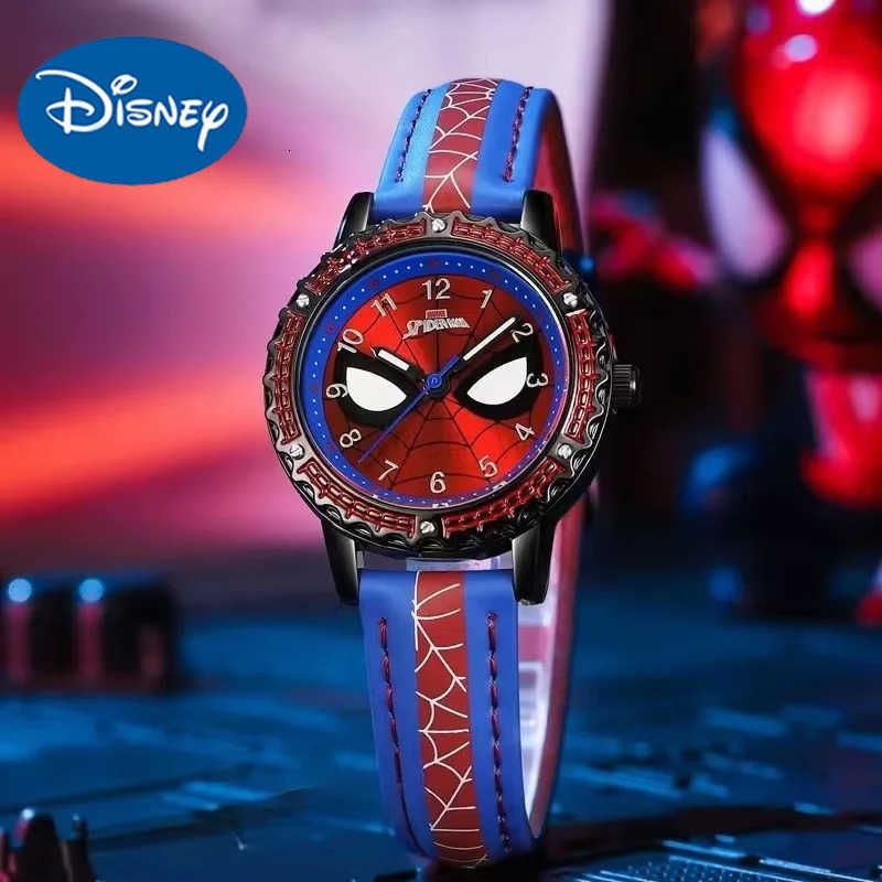 Disney Spider Man Watch Waterproof Luminous Pointer Quartz Watch Leather Watchband Boys Watch Childrens Birthday Christmas Clock Gifts W20250716