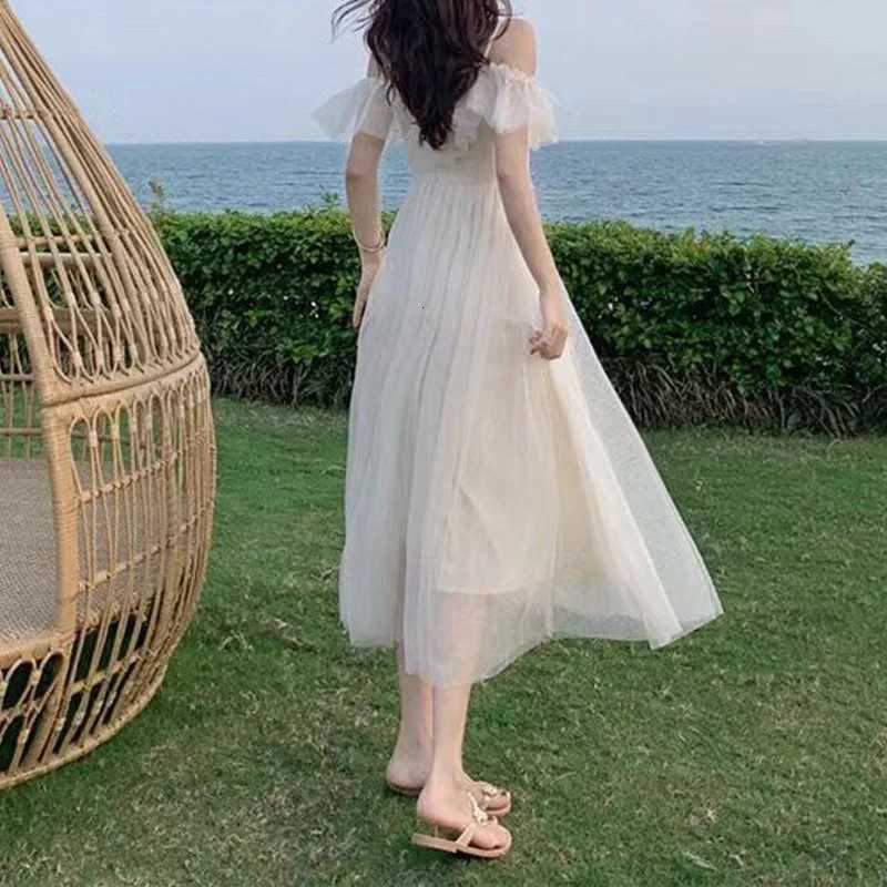 Women Sexy Mesh V Neck Lace Up Sweet Kawaii Japanese Fairy Party Elegant Dresses Summer Fashion Ruffle White Short Sleeve Dress R250716