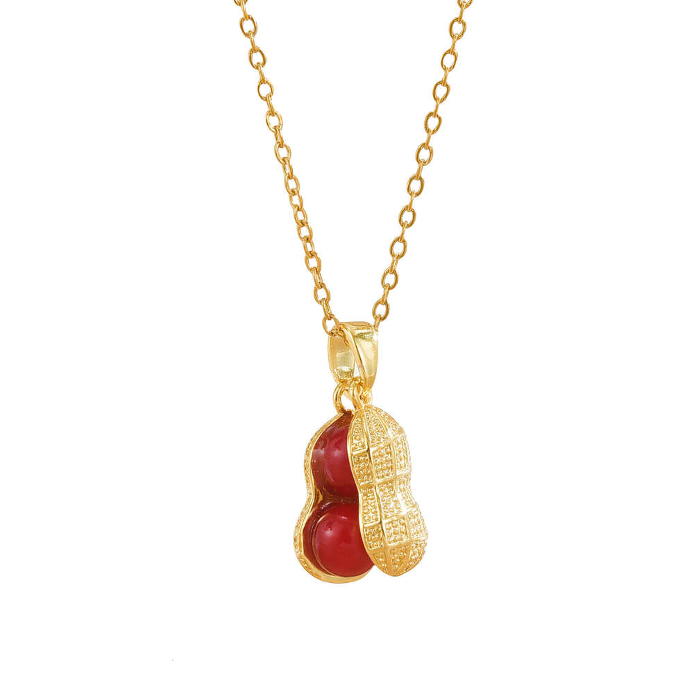 Golden Fashion Simple Niche Elegant Exquisite Red Peanut Pendant Necklace Collarbone Chain For Women E1e
