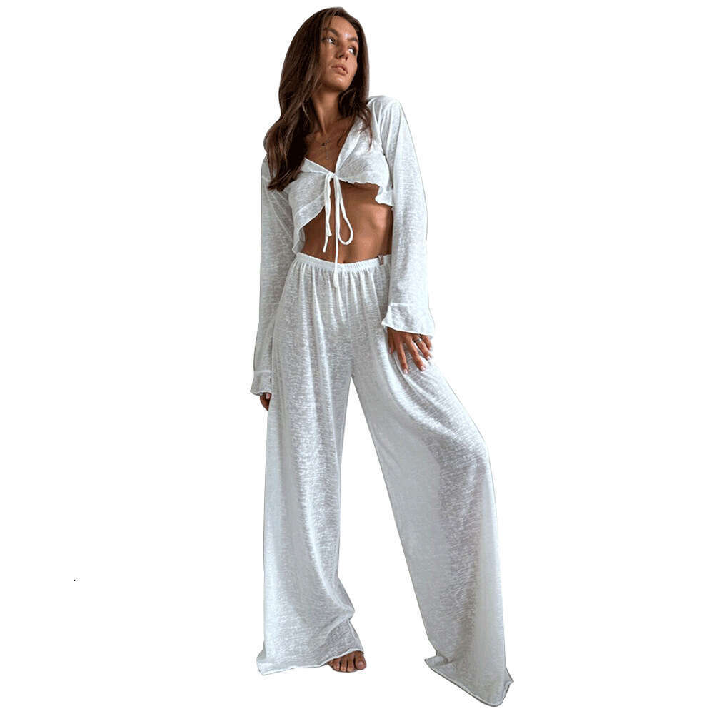 Modal Pajama Set For Women Lazy Style Spring Summer New Sleeve Long Pants Sleepwear Casual Loose B5