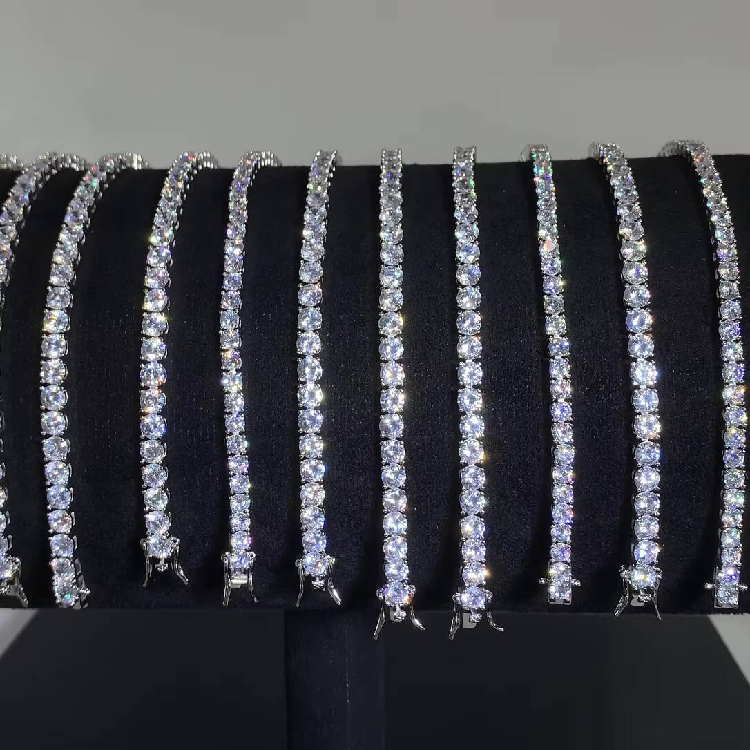 In Stock Tennis Bracelet 6mm 925 Sterling Silver Iced Out Men Bracelet Hiphop VVS Moissanite Tennis Chain