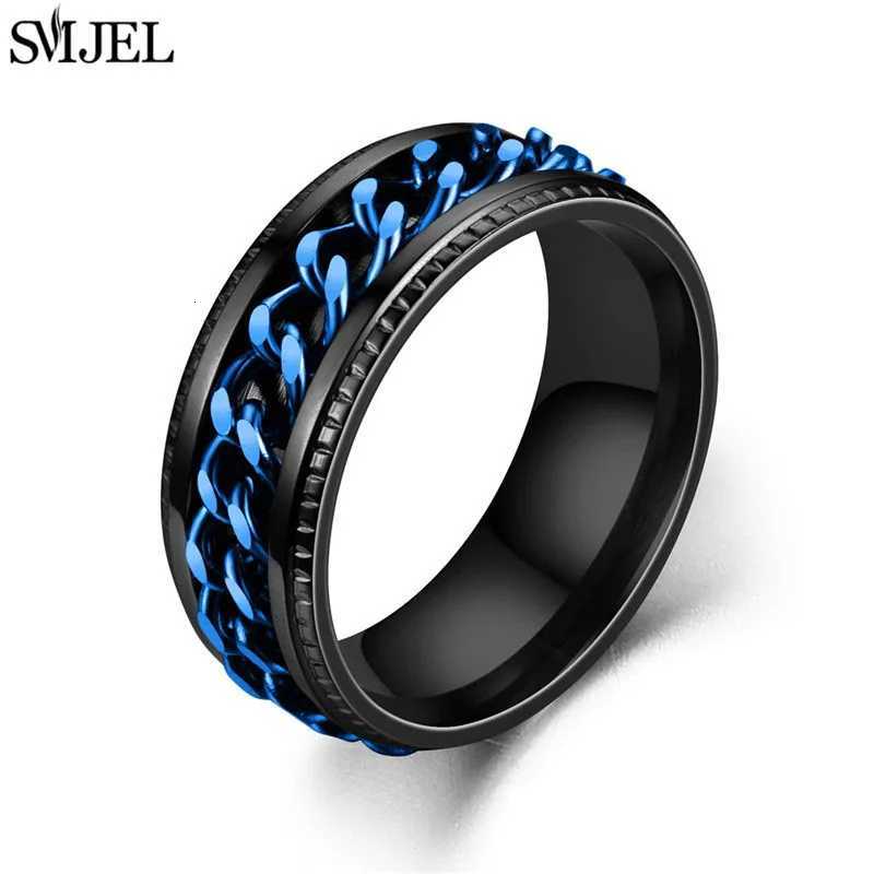 Cool Stainless Steel Rotatable Chain Men Ring Multifunctional Fashion 8mm Fidget Spinner Rings Couple Jewelry bague homme 2024 S250716