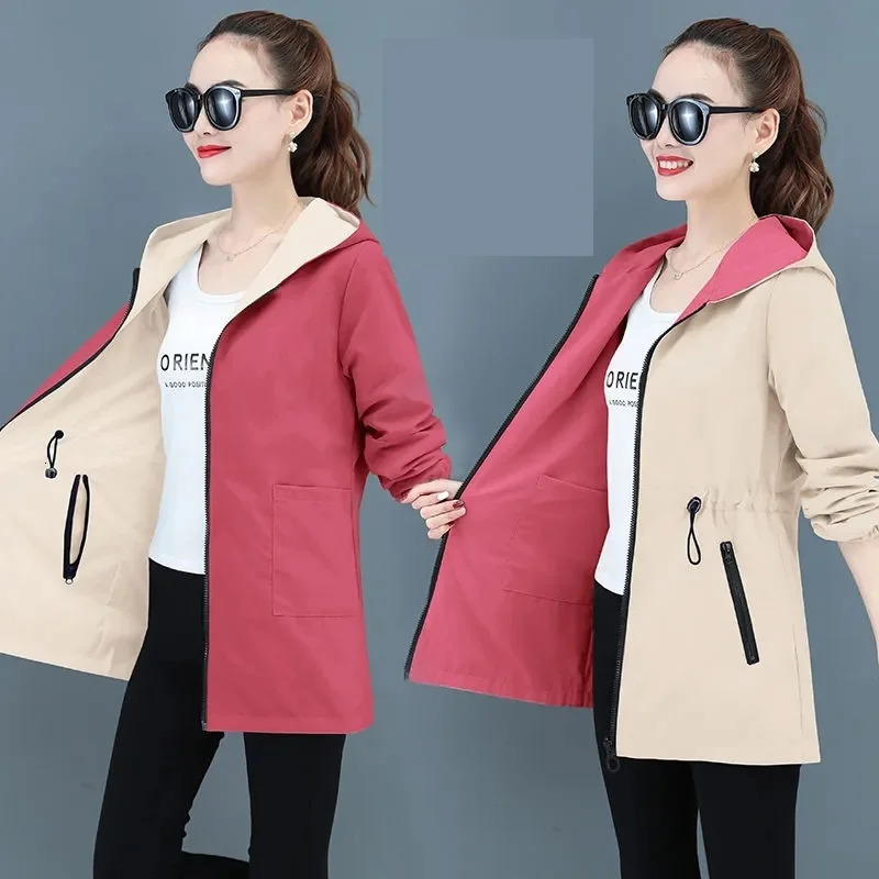 Double-Sided Trench Coat Women Korean Casual Spring Autumn Loose Mid Long Windbreakers Female Outerwear Gabardina Mujer 250715