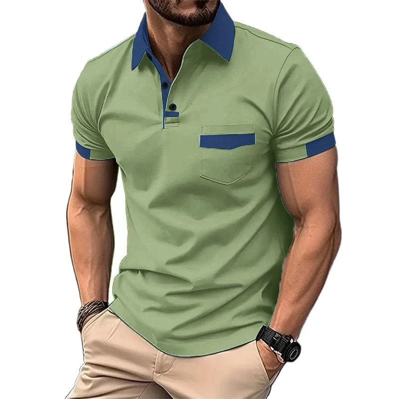 Summer Mens Short Sleeve T Shirts Solid Color Polo Shirt Breathable Loose Basic Shirts for Men Lightweight Tops with Pockets 250715