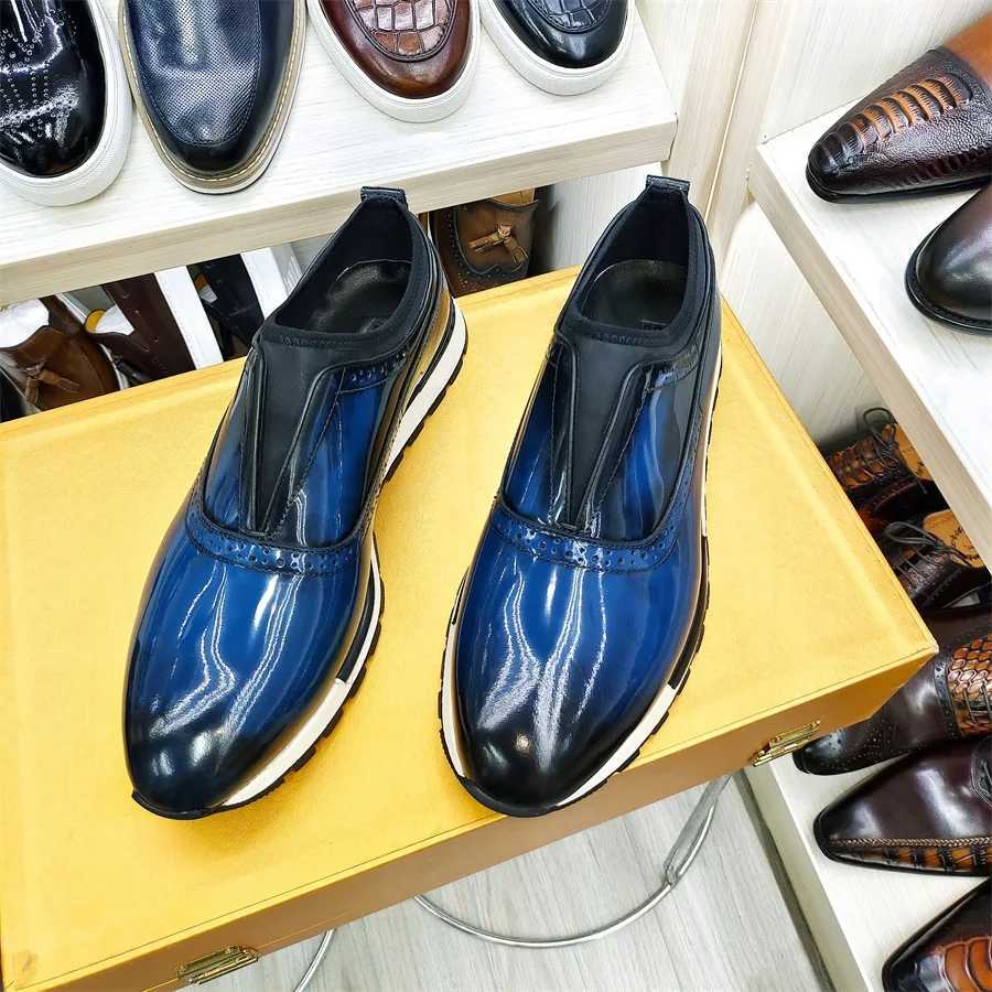 Mens Leather Shoes Comfortable Casual Mens Shoes Non-Slip Sole Glossy Sneakers Wedding High-End Occasion Dating Mens Shoes W250716