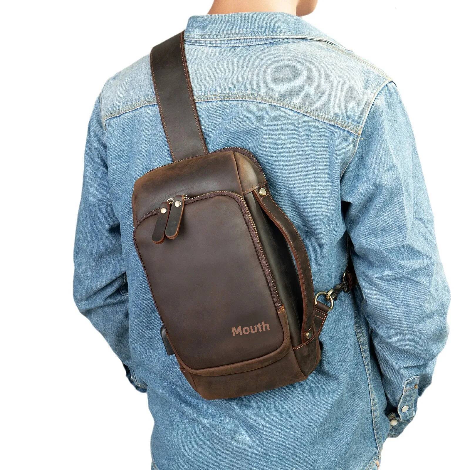 Original New Men's Genuine Leather Commuter Backpack Casual Versatile Canvas Motorcycle Bags Single Shoulder Slant Cross Messeng