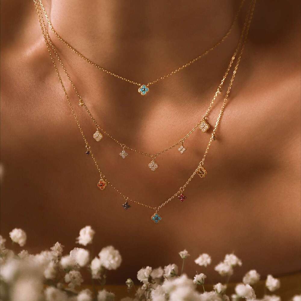 S Pure Sier Lucky Four-Leaf Flower Mini Necklace Bracelet Jewelry Set for Women French Elegant Light Sweet Gift