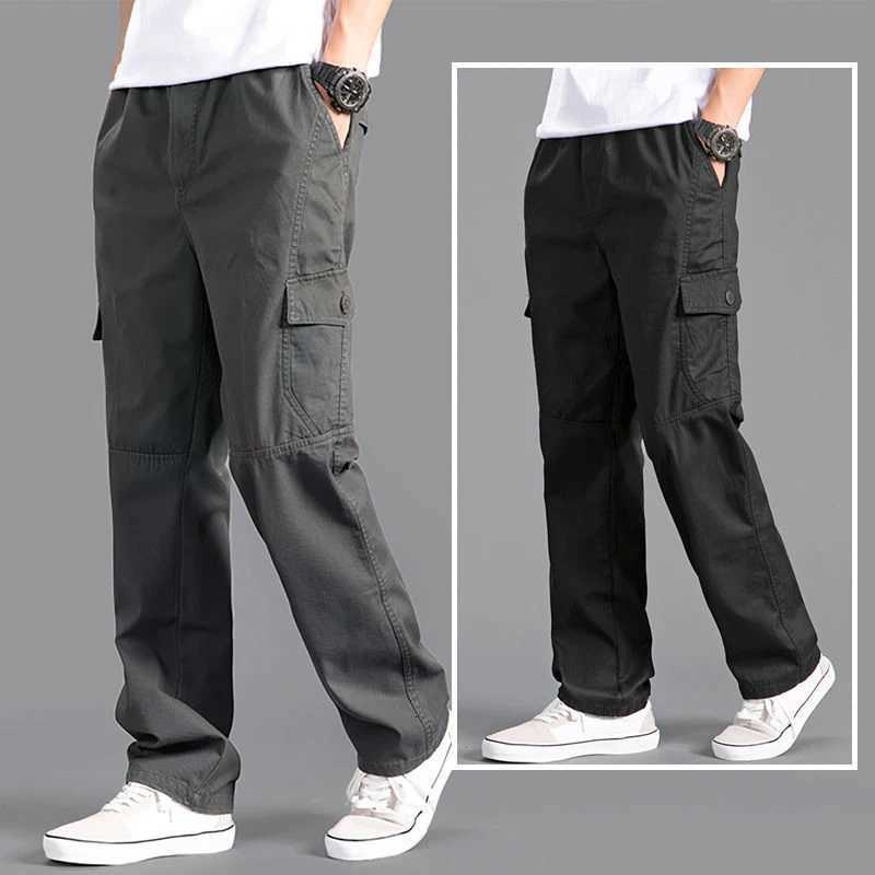 New Cargo Pants Mens Loose Straight Oversize Clothing Solid Gray Versatile Work Wear Black Joggers Cotton Casual Male Trousers y250716