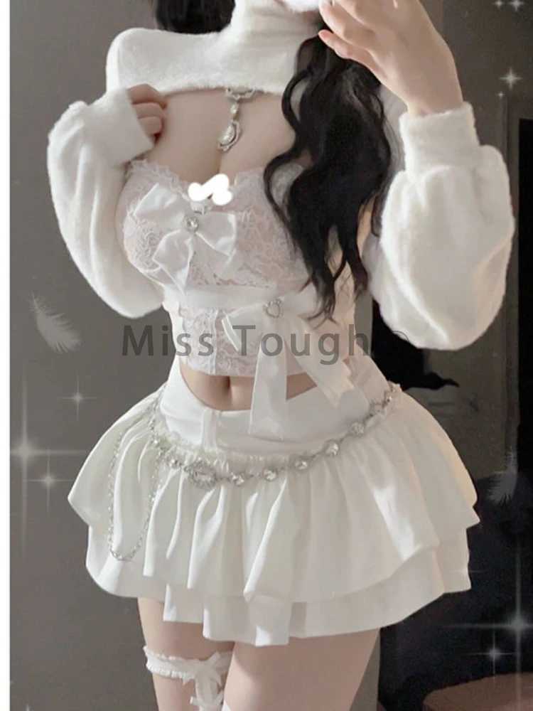 Summer Sexy Y2k Party 3 Piece Sets Women Lace Bow Tops + Pleated Mini Skirts Female Fashion Chic Patchwork High Street Suits 2025 R250716