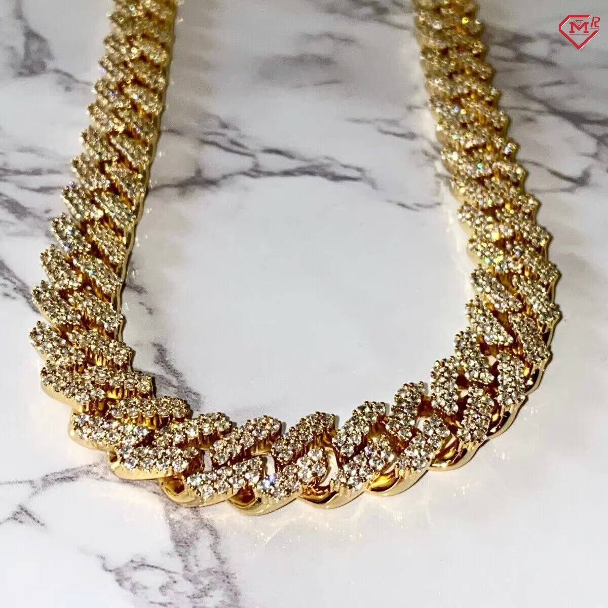 In Stock 12mm Cuban Chains Hiphop 2 Row Iced Out Stunning Yellow Gold Plated 925 Silver Moissanite Cuban Link Chain