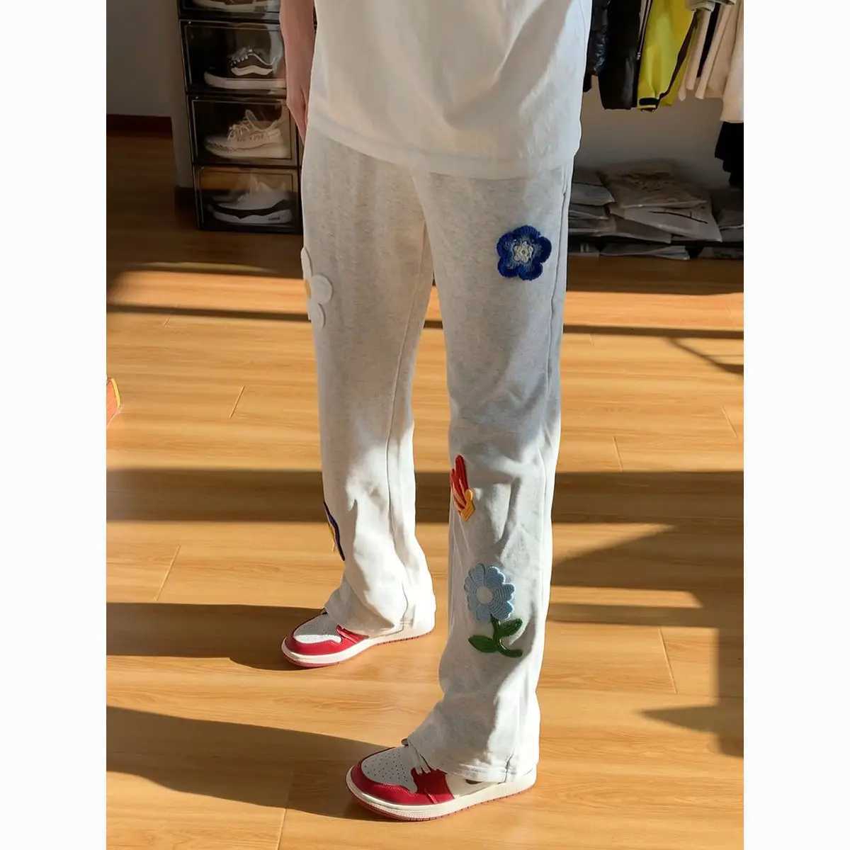 Floral Embroidery Men Spring American Casual Sports Straight Pants y250716