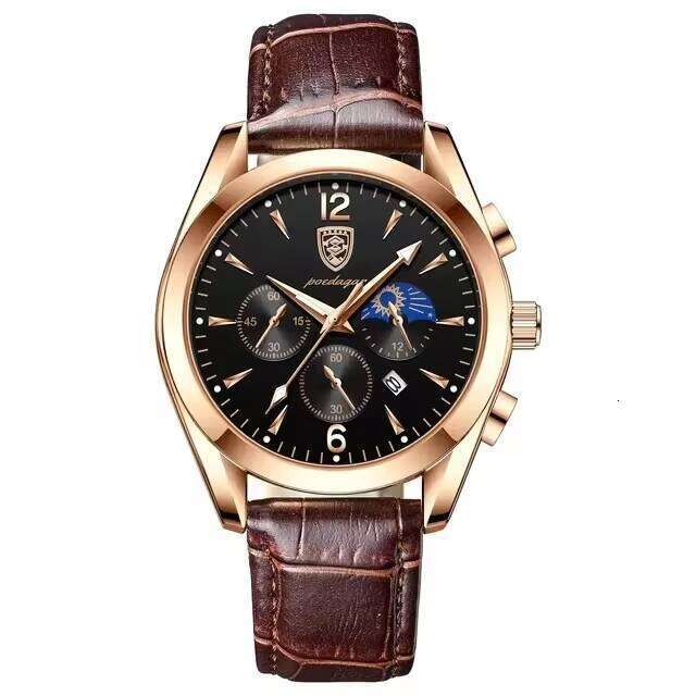 DHgargets Men's Waterproof Leather Watch - 50M Luminous Quartz Wristwatch with Date & Small Seconds, Student Casual (Model 829)