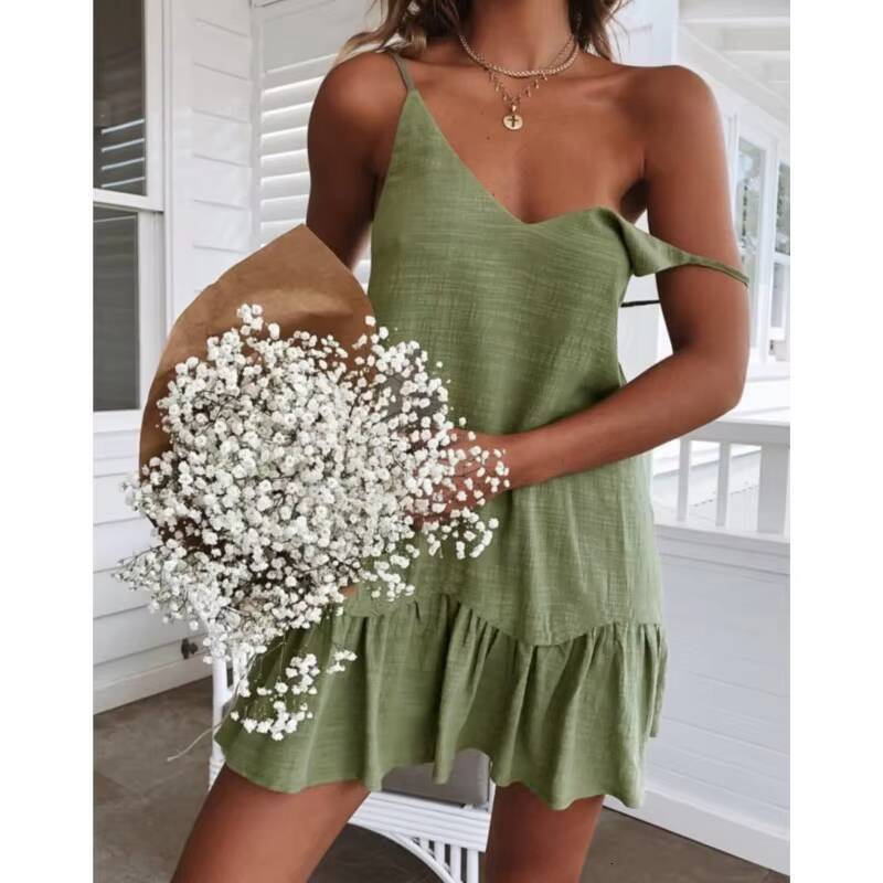 2025 Women Casual Backless Straps Dresses Sleeveless V-Neck Sundress Female Mini Dress Summer Solid Robe Party Beach Vestidos dongdumaoyi