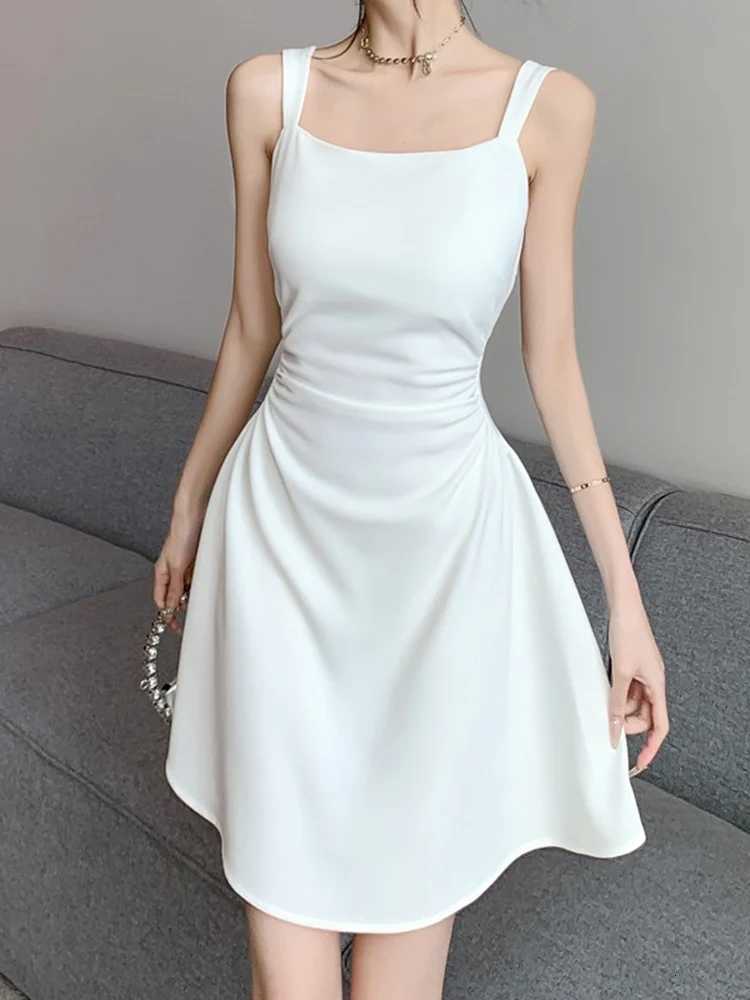 Women Classic Black White Suspender Dress Elegant Lady Daily Temperament A-line Mini Dresses Female Fashion Party Waist Dress R250716